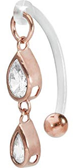PIERCINGLINE PMFK Bananabell + Chirurgenstahl Design 2 KRISTALLTROPFEN Piercing Intimbereich Bauch Roségoldfarben