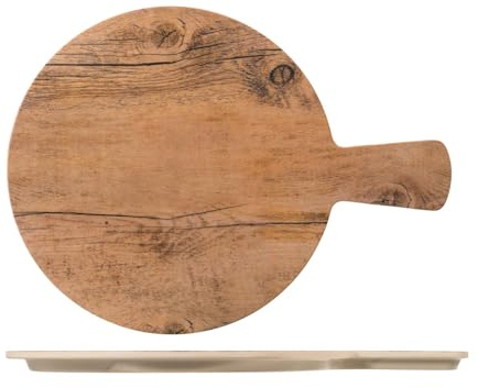 H&H Tagliere Tondo con Manico in Melamina Effetto Legno 28 cm, Piatto da Presentazione per Salumi, Formaggi, Pizza e Aperitivi, Lavabile in Lavastoviglie, Ideale per Horeca