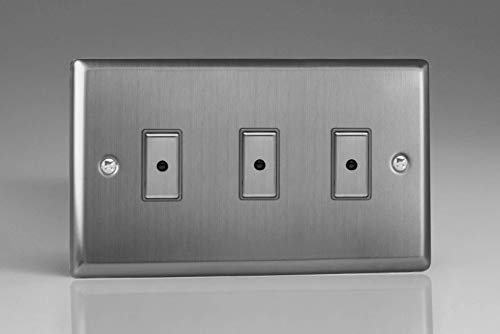Varilight Triple V-Pro Multi-Point LED Dimmer 3 x 0-100W - Classic Brushed Steel With Brushed Steel Buttons