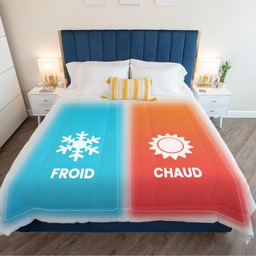 Kömforte Couette Double Zone Pour Les Couples | L’édredon Hypoallergénique Duvet Alternatif Pour Maintient Tout Le Monde Confortable | Lavable & Machine | Deux Températures (Blanc, Double Européen)