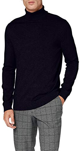 SELECTED HOMME Suéter Masculino Manga Larga Cuello Alto, Azul (Navy Blazer/Melange), L