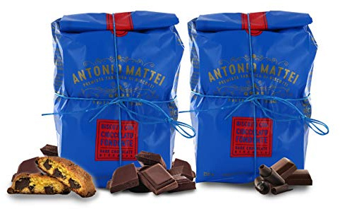Cantucci con Cioccolato Fondente, Biscotti con Gocce di Cioccolato, Sacchetto 250g (Confezione da 2 Pezzi)