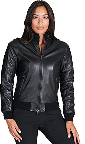 D'Arienzo Bomber Pelle Nera Donna Giacca Vintage Vera Pelle Made in Italy G155