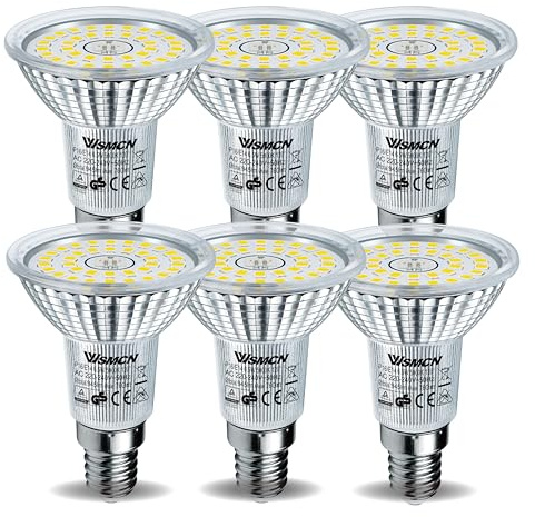 WSMCN E14 LED Lampen Tageslichtweiß 6,5W Ersetzt 100W Halogen Glühlampe, 6er-Pack, 5000 Kelvin 760lm Hell Birne Leuchtmittel, Nicht Dimmbar Strahler, Lichtwinkel 120° Flimmerfrei R50 Reflektorlampen