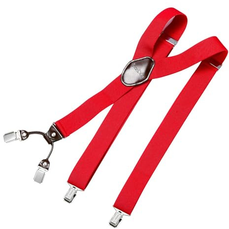 DonDon Hosenträger Herren extra stark 3,5 cm Hosenträger Herren breit mit brauem Leder in Y-Form lang - Starke Clips passend für Anzug Jeans Chinos Vintage Rockabilly Suspenders