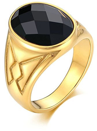 KnSam Herren Ring, Herrenring Hochzeit Ovales Kreuz Aus Edelstahl Siegelring Für Herren Männer Mit Opal Schwarz Ring Mit Kostenlos Gravur