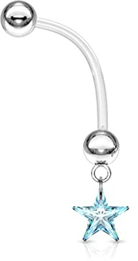 Paula & Fritz® Bauch-nabelpiercing Schwangerschafts-Piercing Stern Zirkonia Rot Bio Flexibler Stab 25-mm Bauch-Piercing Set Nabel-Piercing Boy Girl