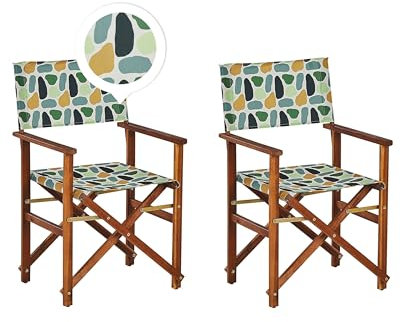 Beliani Zwei Gartenstühle Dunkles Akazienholz Textil cremeweiß/bunt Fleckenmotiv Cine