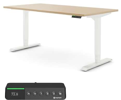 Ergotopia Desktopia Pro X Elektrisch höhenverstellbarer Schreibtisch, Ergonomischer Stehtisch für Büro oder Home Office (Ahorn, Gestell Weiß, 120 x 80 cm)