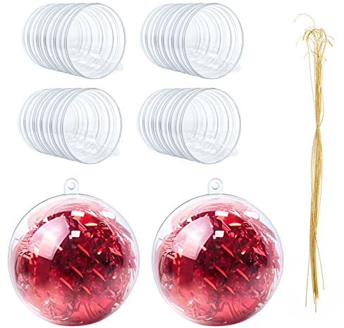 20 Pcs 80mm Clear Plastic Fillable Christmas Ball Ornaments - 3.15'' DIY Craft Ornaments, Shatterproof Xmas Tree Hanging Balls Decorations for Holiday, Wedding, Birthday, Christmas Decor
