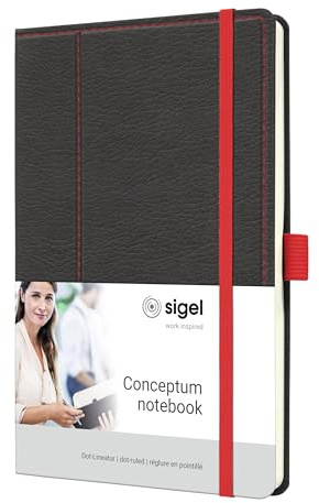 Sigel Conceptum Premium Notizbuch A5 dotted Lederlook grau rot Hardcover | CO695, 194 nummerierte Seiten, nachhaltiges Papier, Inhaltsverzeichnis und Falttasche