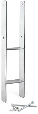 XPOtool Pfostenträger feuerverzinkt 81 x 600mm, H-Anker aus Carbonstahl, Pfostenanker mit Bohrlöchern M10 x 100, Pfostenschuh mit 2 Verstrebungen