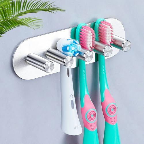 WAYASI Zahnbürstenhalter Wand Zahnbürstenkopf Halter Ohne Bohren Halterung Elektrische Zahnbürste, SUS304 Edelstahl Aufsteckbürsten Halter, Zahnbürsten Aufbewahrung Badezimmer Organizer