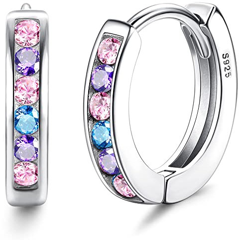 JeweBella Kleine Ohrringe Creolen Silber 925 für Damen Mädchen Ohrringe Zirkonia 925 Sterling Silber Huggie Ohrringe Hypoallergen Schlafen Knorpel Ohrringe für Mädchen Kinder