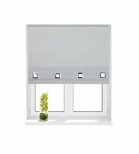 Modern Square Eyelet Edge Roll-up Blinds Sun Shade Covers Silver/Light Grey 160cm Drop Easy Fit Stylish Trimmable 100% Polyester Fabric Home Office Window Roller Blinds Shades (120cm x 160cm)