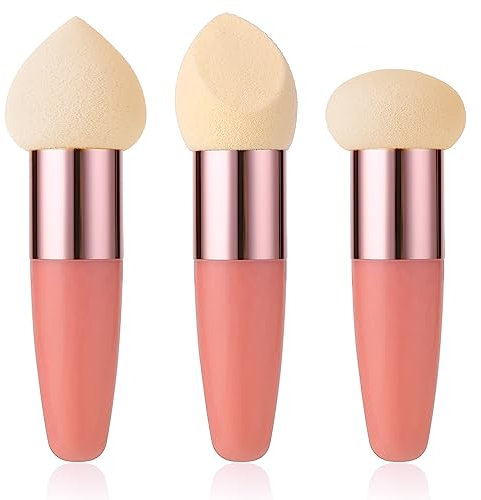 Sibba Spugna per Trucco 3 Pezzi Beauty Blender Fondotinta Correttore Cosmetici Misti Mini Pennello Angolare Impugnatura Per Applicazioni Trucco Funghi Sopracciglia Viso Nappa di Cipria(Colore Pelle)