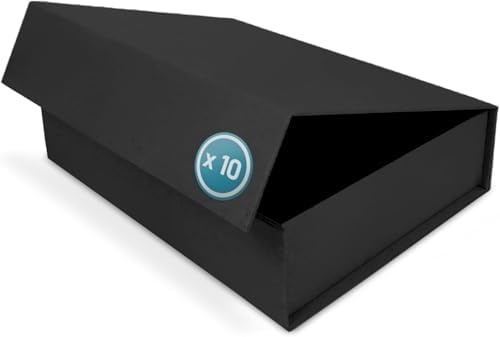 Verpackungswelt Geschenk-Box mit Deckel | 31 x 22 x 7 cm (10er Pack) | Geschenk-Karton mit Magnet-Verschluss | Perfekt für Geburtstag, Hochzeit, Weihnachten, Geburt | Geschenk-Verpackung Schwarz Matt