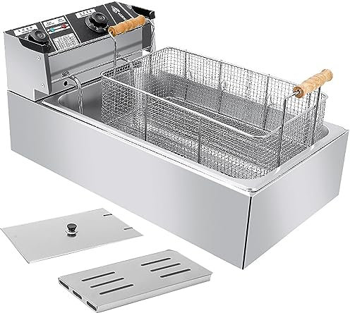 RUYICZB Friteuse Électrique Commerciale Professionnelle en Acier Inoxydable avec Panier Et Couvercle pour Restaurants, 22L Petite Friteuse pour Frites Poulet Snacks Maison Thermostat