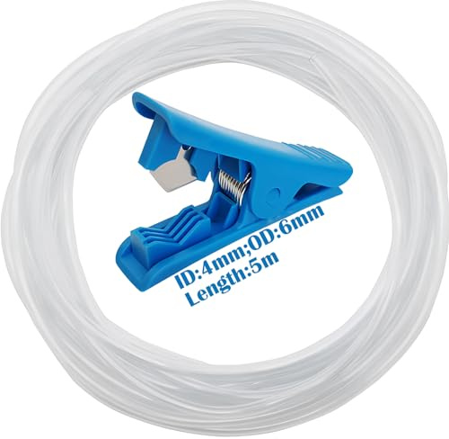 Tubo PVC, CESFONJER Tubo Transparente Flexible, 4mm (diámetro Interior) x 6mm (diámetro Exterior), 5 Metros Manguera Transparente, Con 1 cortador de tubos.