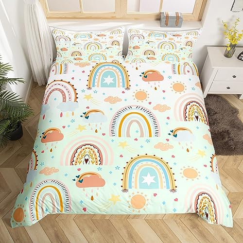 Homemissing Set copripiumino con 1 federa, decorazioni arcobaleno, per ragazze, colore verde chiaro, set di biancheria da letto per ragazzi e adulti, per letto singolo