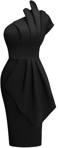 Memoriesea Women's Elegant One Shoulder Pleated Detail Bodycon Party Club Midi Dress Black