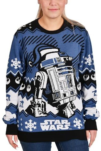 Elbenwald Star Wars Pull en Tricot avec Motif R2-D2 pour Hommes Femmes Unisexe Bleu - M