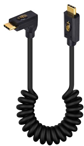 Duttek Cable en espiral USB C de 1 m, cable Thunderbolt 3 a USB C de 240 W, cable USB C de 90 grados de 40 Gbps, compatible con video de 8 K a 60 Hz para Thunderbolt 3, eGPU, MacBook, portátiles