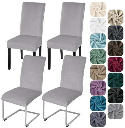 Alishomtll Samt Stuhlhussen 4er Set Stuhlbezug Schwingstuhl Silbergrau | Elastische Stuhlhussen Schwingstuhl Stuhlbezug Universal hussen für stühle Waschbare Esszimmerstühle Bezug Küche Hochzeit