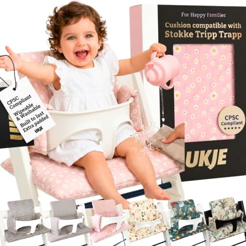 Ukje | Sitzkissen kompatibel mit Stokke Tripp Trapp Hochstuhl | Abwaschbar | Viele Farben & Muster | Kissen Polster Sitzauflage | Extra dick gefüttert | Sitzverkleinerer | Rosa Daisy