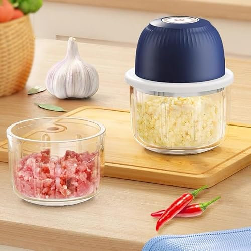2 in 1 Electric Mini Garlic Chopper, More Powerful Wireless Garlic Press Chopper,Portable 350ml Cups Garlic Blender For Vegetable,Fruit,Waterproof Silicon Surface 350ML