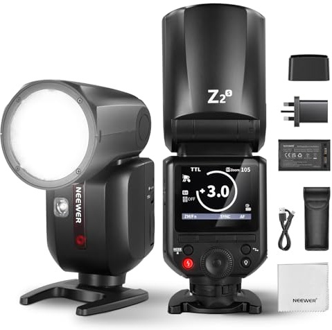 NEEWER Z2-S 2.4G TTL Round Head Flash Speedlite for Sony, 76Ws Speedlight with Upgraded UI, Modeling Lamps, TTL/M Quick TCM Switch, 1/8000s HSS, 2600mAh Battery, 480 Full Power Flashes, Cleaning Cloth