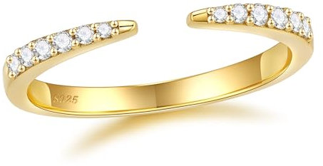 Macachii 925 Sterling Silver & 14K Gold Plated Adjustable Engagement Rings for Women & Girls, Hypoallergenic Open Finger & Thumb Rings with Cubic Zirconia, Mother Daughter Gifts
