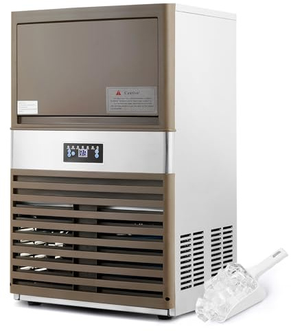 WILPREP Commercial Ice Machine, Industrial Ice Maker Machine, Freestanding Stainless Steel Ice Cube Machine with 15kg Ice Storage Capacity(88.45KG 195LB/24H)