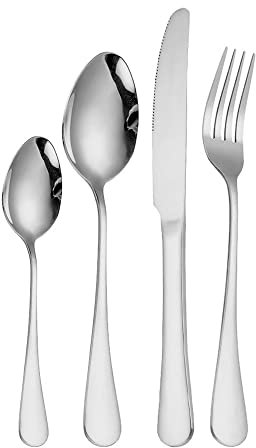 Cutlery Set, Stainless Steel Flatware Set,transparent plastic, Spoon Knife and Fork Set,16-Piece Modern Kitchen Silverware Tableware Set Service for 4 People,18/10 Stainless Steel Flatware Set,Titaniu