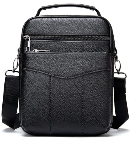LVUNZJCA Brusttasche für Herren Herren Business Herren Umhängetasche Leder Vintage Handtasche Umhängetaschen Umhängetasche für Herren(Black)