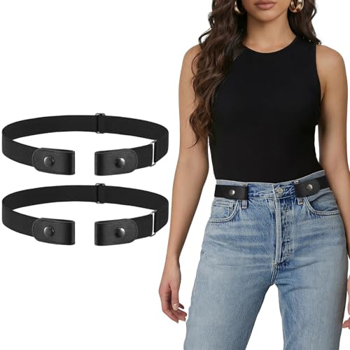 WHIPPY 2 Stücke Schnallenfrei Stretch Elastischer Gürtel Damen Unsichtbarer Gürtel Ohne Schnalle Für Jeans Hosen