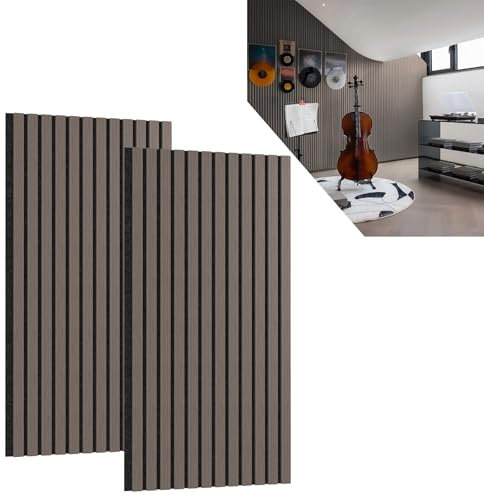 ACXIN 2er Set Akustikpaneele Holz 3D Holzpaneele Wand Eiche Echtholz-Furnier auf Akustik-Filz 120 x 60 cm Lamellenwand Wandpaneele Wandverkleidung Akustikplatten für Flur Wohnzimmer Büro, Braun