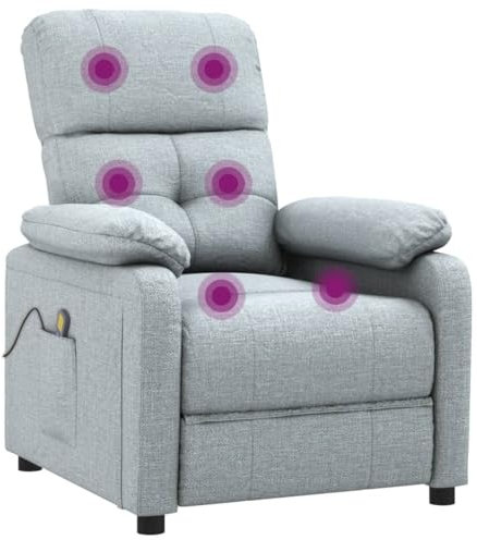 vidaXL Massagesessel, TV Sessel mit manueller Liegefunktion, Relaxsessel mit 6 Massagepunkten, Fernsehsessel Ruhesessel Liegesessel, Hellgrau Stoff