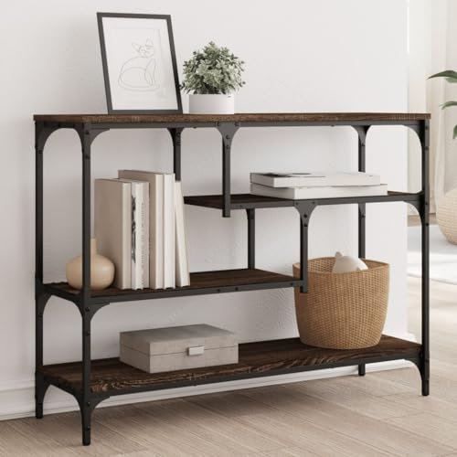 Homgoday Konsolentisch aus brauner Eiche, 100 x 30 x 75 cm, mehrschichtiges Holz, moderner Couchtisch, Wohnzimmertisch, für Büro und Schlafzimmer