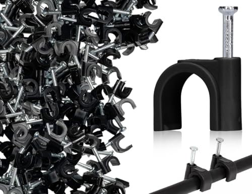 Lhbwhiz 100 pezzi di morsetti per cavi,morsetti per chiodi in acciaio,morsetti per cavi da parete,morsetti per cavi,fissaggi per cavi,fermacavi in ​​acciaio,morsetto rotondo portacavi(nero,8 mm)