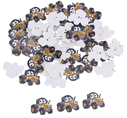 Holzknöpfe mit Traktorenmotiv 50 Stück, 2-loch, zum Annähen | Scrapbooking und Strickarbeiten, Selbstgemacht Holzknöpfe mit Cartoon Design, Feinkantig, Handbemalt