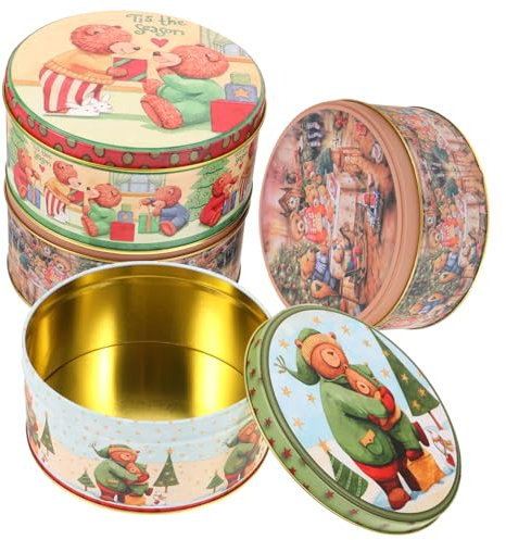 TOPBATHY 4 Pack Christmas Candy Present Box Lids Xmas Biscuit Tin Party Favors Holder for Holiday Treats
