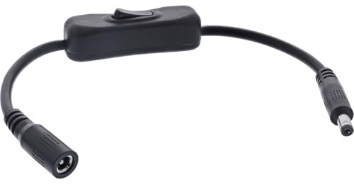 Inline DC Kabel mit Schalter, DC Stecker/Buchse 5,5x2,10mm, AWG 18, schwarz, 0,2m, 26906B