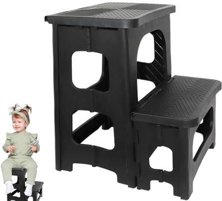 Escabeau pliable à 2 marches - Marchepied portable - Marchepied de placard - Large pédale - Marchepied pliable à 2 marches pour enfants et adultes