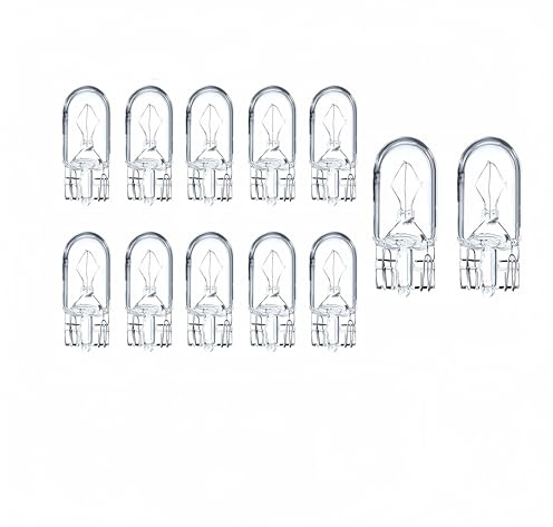 Kadiby 12 Pack 2825 Bulb Long Life Tail light 168 194 W5W 1/4 Wedge Base 12V 5W Clear for Cars Landscape RV Camper T10 Replacement for 147 152 158 159 161 184 192 193 259 280 285 447 464 501