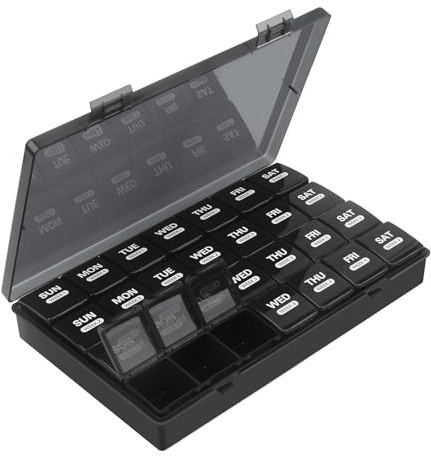 Eyeleaf Monats-Pillenbox-Organizer, 4 Wochen, 28 Tage, großer Pillenbox-Organizer, Pillendosen, Pillen-Organizer mit staubdichtem Etui für Vitamine/Fischöle/Pillen (Schwarz)