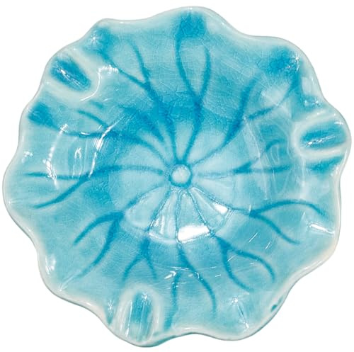 SUNNYCLUE Piatto Portagioie In Ceramica Blu Cielo, Piatto Portaoggetti Rotondo con Fiori, Foglie, Gioielli, Vassoi Organizzati, Placcatura con Motivo Craquelé, per Adulti, Amici, Compleanni, Matrimoni