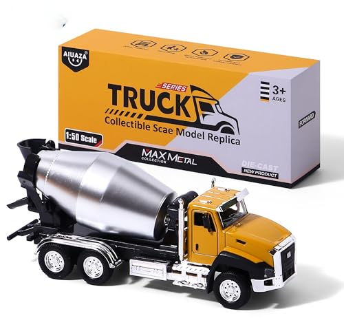 AIUAZA 1/50 Ratio die-gjutningsteknikskonstruktion, fordon, mixertruck, legering samling modell bil, Boy's Door Opening Pull Back billeksak (1 st mixer lastbil)