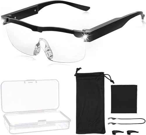 Lupenbrille mit Licht,Lupe mit Licht als Lesehilfe und Sehhilfe,Kopf Lupenbrille für Brillenträger,300% Vergrößerungsbrille mit 2 LED Lichts,Lupenbrillen Hands Free,Lese Lupenbrillen mit Licht