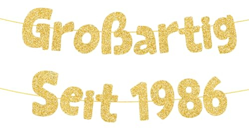 HUKUMA Großartig Seit 1986, Lustige Banner 40 Geburtstag, Glitzer-Banner 40 Geburtstag Mann Frau, Party-Dekorationen und Zubehör, Geburtstagsdeko Geschenke Jubiläum 40 Jahre